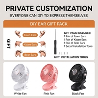 Ventilateur portable pliable à clip, rotation à 720 degrés, 3 vitesses, rechargeable USB/Type-C, oreilles d'animaux DIY, logo personnalisé, petit modèle domestique