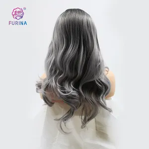 Furina美丽柔软流苏灰色纤维假发ombre合成蕾丝前假发价格便宜，适合黑人女性和白人女性