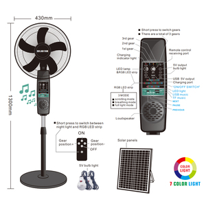 Ventilador Musical Solar Recargable de 16 Pulgadas con Energía Solar para el Hogar DY-268YK - Product Image 1