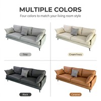 Canapé en cuir PU gris clair 3 places avec pieds en métal, coussins, style moderne minimaliste, ensemble de meubles de luxe pour appartement et villa, collection salon - Vente chaude