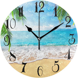 Jam Dinding Digital Bertema Pantai untuk Ruang Tamu, Jam Dinding Senyap dengan Pemandangan Laut, Panel Kayu, Jam Kustom - Product Image 3