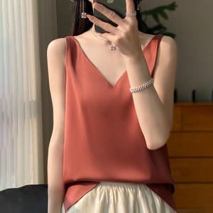 <span class=keywords><strong>Camiseta</strong></span> interior de satén de seda con <span class=keywords><strong>tirantes</strong></span> de doble hombro para <span class=keywords><strong>mujer</strong></span>, <span class=keywords><strong>Camiseta</strong></span> ajustada con cuello en V y temperamento corto - Product Image 6