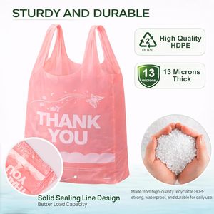 Thank You T-Shirt Bags with Handles Durable HDPE Plastic <b>Shopping</b> Bags for Grocery, Retail, Takeout & <b>Small</b> Business - Product Image 5