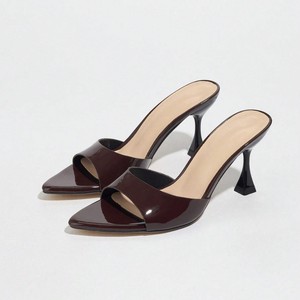 European and American ladies' pointed <b>mirror</b>-flat one-strap <b>thin</b> high-heeled sandals for women, stylish coffee brown high heels - Product Image 5