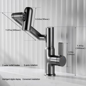 <span class=keywords><strong>Rubinetto</strong></span> da Bagno Monocomando Moderno con Braccio Robotico Girevole a <span class=keywords><strong>1080</strong></span> <span class=keywords><strong>Gradi</strong></span>, Montaggio su Piano, Display LED Temperatura in Ceramica, Ottone - Product Image 2