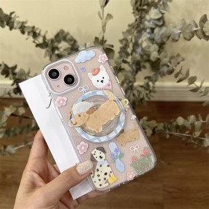 Cane carino staffa magnetica adatto per Apple 15 ProMax cassa del telefono 12 doppio strato <span class=keywords><strong>iPhone</strong></span> <span class=keywords><strong>13</strong></span> pacchetto completo Flash <span class=keywords><strong>rosa</strong></span> custodia del telefono - Product Image 4