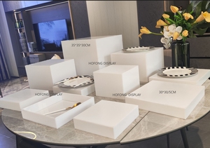 HoFong White Food Risers Mesa de buffet Soportes de exhibición de alimentos Acrílico Postre Riser Caja de exhibición para eventos de fiesta de cumpleaños de boda - Product Image 3