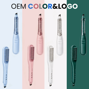 Electric Hair Care Comb Ceramic <b>Brush</b> 3 <b>Heat</b> Settings Portable Household Straightener Battery Powered Plastic Handle - Product Image 1