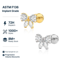 Anting-anting titanium zirconium ASTM F136 kualitas implan, ulir dalam, untuk helix, tragus, bibir, pernikahan, dan tindik tubuh.