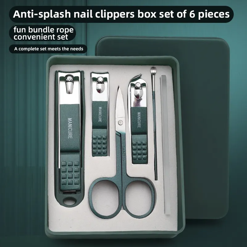 Hoge Kwaliteit Spatwaterdichte Roestvrijstalen Nagelsnijder 6-delige Nagelknipper Set Met Manicure Tool Manicure Set