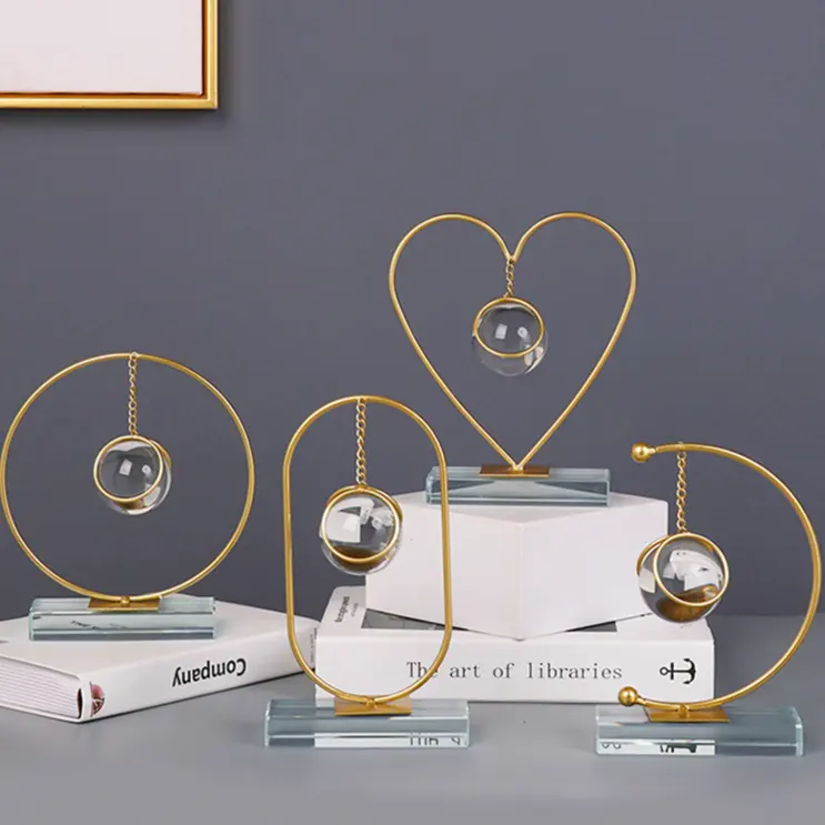 Kreative Luxus Metall geometrische Kristall kugel mit Stand Tisch Ornament Gold Dekor für Zuhause auf Sal