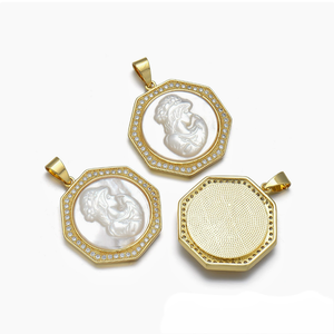 YH2031 Exquise breloque en nacre naturelle sculptée, plaquée or, avec <span class=keywords><strong>camée</strong></span> tête de lion et Vierge Marie, composants de bijoux - Product Image 4