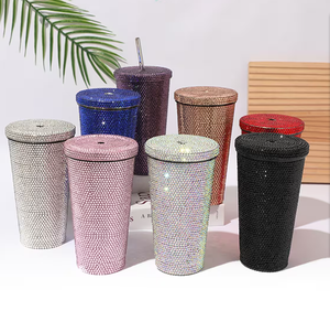<strong>Luxury</strong> Bling Stainless Steel Tumbler Full Rhinestone Diamond Coffee <strong>Water</strong> <strong>Bottle</strong> with Lids for Parties and Office Use - Product Image 1