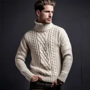 2023热卖时尚英国针织高领毛衣图案男士希腊风格