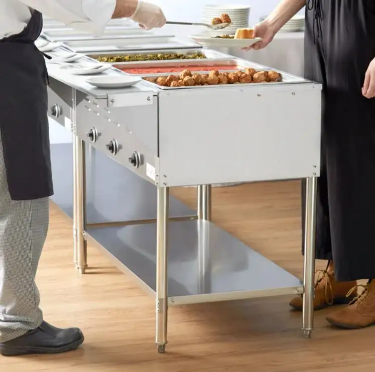 Bain-marie personnalisable Table chauffante vapeur électrique avec présentoir sous étagère en acier inoxydable pour buffet