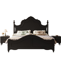 Lit King Size en bois massif noir français personnalisé en bois massif Mobilier de chambre à coucher Queen vintage au design moderne pour la maison et l'appartement