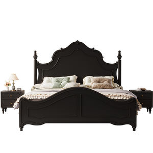 Perabot kamar tidur Ratu desain Modern tempat tidur kayu Solid ukuran King hitam Perancis kustom kayu polos untuk rumah apartemen - Product Image 3