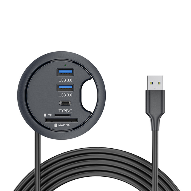 USB 3.0 Flush Mount Desktop HUB 2 USB 3.0 Port 1 USB C Port HUB Grommet Hole 2.36"(60mm) with SD/TF Card Reader Port
