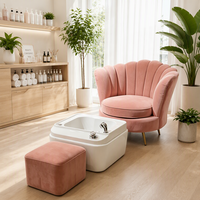 Fauteuil de pédicure de luxe en velours rose, dossier coquille, pieds dorés, avec repose-pieds, pour salon de manucure et SPA, couleur, taille et logo personnalisables