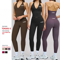 Ensemble de leggings de yoga pour femmes avec haut court à col en V extensible à manches longues et taille haute pour la salle de sport et l'entraînement