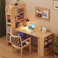 Poste de travail multifonctionnel en bois avec design compact et rangement bibliothèque pour étudiants, chambre à coucher ou hôtel