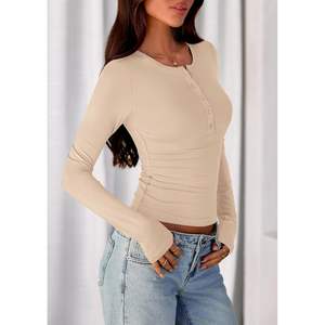 Camisetas Casuales de Manga Larga para Mujer, Otoño 2025, Cuello Redondo, Ajustadas, Estilo Henley, Básicas, para Salir, Conjuntos de Punto - Product Image 2