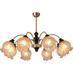 Lustre en bois multi-têtes de style chinois traditionnel, source de lumière LED, base d'ampoule E27, pour la maison, le salon, la chambre à coucher, éclairage de plafond - Product Image 4