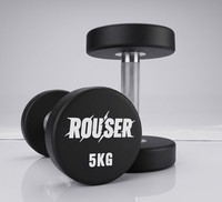 Set Dumbbell Urethane CPU Logo Kustom Rouser Fitness, Berat Tetap Kepala Bulat dengan Gagang Krom Berknurling untuk Gym Komersial