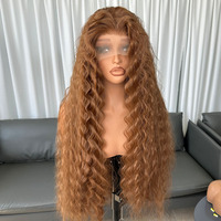 Perruques synthétiques Lace Front 13x4 de 30 pouces, couleur marron, ondulées profondes, avec ligne de cheveux pré-épilée, pour femmes noires, en fibre Futura
