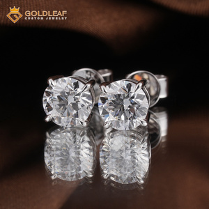 ต่างหูเพชรทรงกลมเจียระไนแบบบริลเลียนท์ ทองคำขาว 14K ประดับทองคำเปลว สไตล์คลาสสิก รับรองโดย GIA เครื่องประดับสำหรับผู้หญิงสำหรับงานหมั้น - Product Image 2