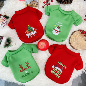 Sweat-shirts de Noël pour animaux de compagnie, pour chats et chiens, doublure en polaire rouge et verte, tenue chaude, design renne et Père Noël, vêtements de fête mignons - Product Image 2