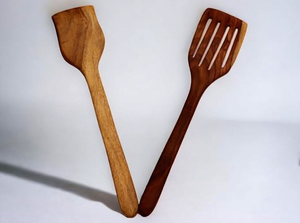 Juego de espátula y espátula ranurada de madera hechas a mano, utensilios de cocina de madera natural, juego de 2 piezas - Product Image 2