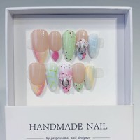 Nouveaux faux ongles 3D sculptés en forme d'amande, faits à la main, prêts à poser, vente en gros, motifs lignes dégradées Jiang et pois.