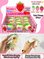 Jouet Squishy Mochi Fraise Photochromique Anti-Stress Changeant de Couleur, Jouet de Décompression, Boîte de Présentation de 12 Pièces