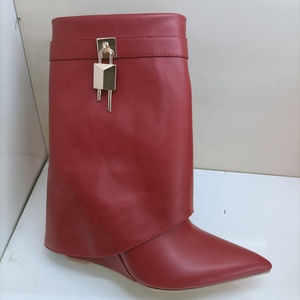 Giày Cao Đến Mắt Cá Mập Có Khóa Cho Nữ Giày Đế Xuồng Cao Gót Mũi Nhọn Có Lớp Phủ Thiết Kế Sang Trọng Giày Đế Xuồng Ngắn - Product Image 2