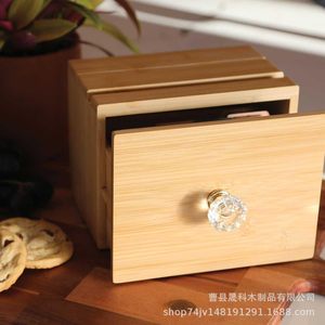 Bamboo Recipe <b>Box</b> With Drawer <b>Storage</b> For <b>Kitchen</b> Desktop Organizing Cards And Small Items - Product Image 2