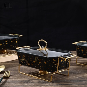 <span class=keywords><strong>Plat</strong></span> de cuisson rectangulaire en céramique style nordique, ensemble de plats de cuisson en promotion <span class=keywords><strong>avec</strong></span> design porte-bougie doré, chauffe-plats <span class=keywords><strong>avec</strong></span> <span class=keywords><strong>couvercle</strong></span> - Product Image 6