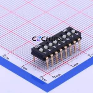 HAM-08HWAG-2 DIP Switch Through hole Component (THT) Switch Flat Toggle, Raised Type Single Pole Single Throw 8 2.54mm - Product Image 1