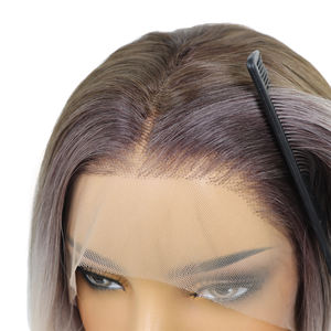 <span class=keywords><strong>Peluca</strong></span> de Cabello Sintético con Reflejos, sin Pegamento, Pre-Depilada, Estilo Bob en Capas, Color Castaño Claro, Blanco Ondulado, con Frente de Encaje 13x4, Resistente al Calor - Product Image 2