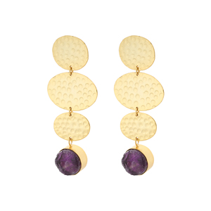<b>Amethyst</b> Oasis Drop Earrings <b>Raw</b> <b>Amethyst</b> Stone Gold Hammered Tiered Dangle Earrings Elegant Natural Gemstone Jewelry - Product Image 1