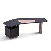 Bureau de direction moderne de luxe en placage de chêne blanc naturel, cuir microfibre, base gris titane