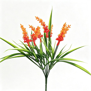 Bouquet de blé artificiel, fleurs en plastique orange, feuilles vertes, arrangement décoratif pour la maison et le bureau - Product Image 3
