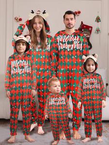 Combinaison thermique à carreaux rouge et noir pour Noël, avec logo sur le devant, pyjamas assortis pour la famille - Product Image 3