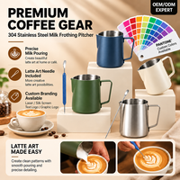 Kingze Coffee Barista Tools Pichet à lait en acier inoxydable 350ml 600ml 900ml avec stylo Latte Art