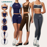 Ensemble de sport moulant LORISOW pour femme, design patchwork color-block, avec brassière et leggings à bordure contrastante, fabrication chinoise