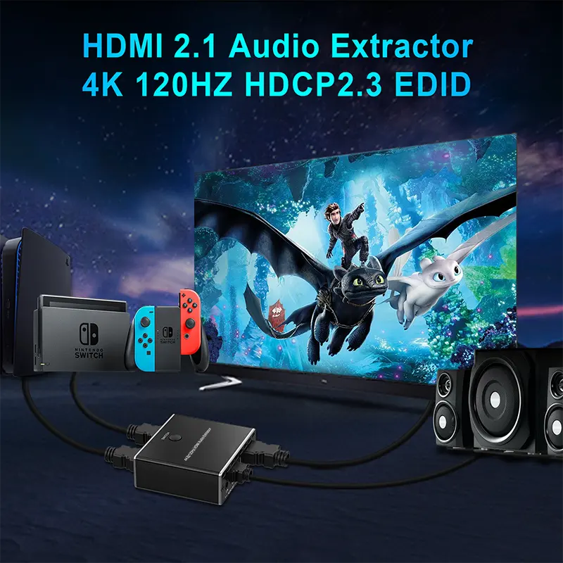 Estrattore audio HDMI 4K @ 120Hz 2x1 con VRR ALLM D-olby Vision D-olby Atmos SPDIF uscita Audio ottica estrattore HDMI2.1