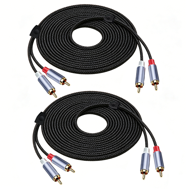 Double Lotus 2-to-2 Audio Cable Portable 2RCA to 2RCA Gold Plated Plug Nylon Braided Speaker Phone Connection Cable for Computer