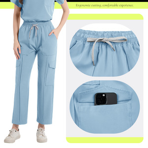 Women's Nurse Uniform Pants Light Blue Cargo Style Moisture Wicking Comfortable Workwear Hospital Scrubs Set - Product Image 1
