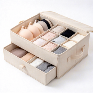 Kotak Penyimpanan Pakaian Dalam Kain Portabel, <span class=keywords><strong>Organizer</strong></span> <span class=keywords><strong>Bra</strong></span>, Celana Dalam, dan Kaus Kaki dengan Sekat Multi-grid untuk Lemari - Product Image 2