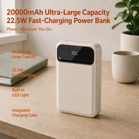 Batterie Li-Polymère à Charge Rapide 22,5W, Power Bank Portable, Câble Type-C, Ports USB, Affichage LED pour Utilisation en Extérieur 18W/20W/15W/12W